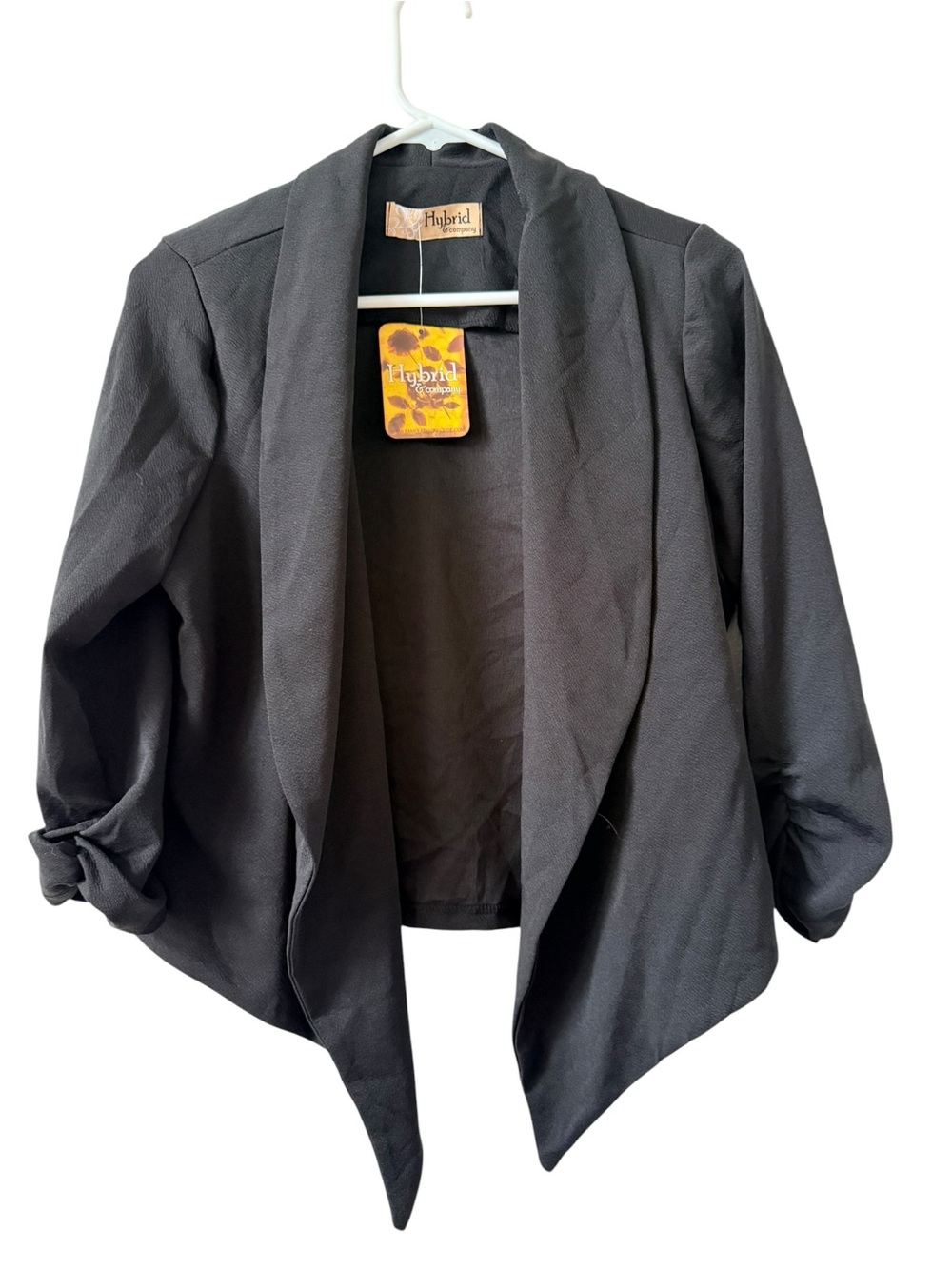 Hybrid & company Women's Black Draped Open Front Blazer